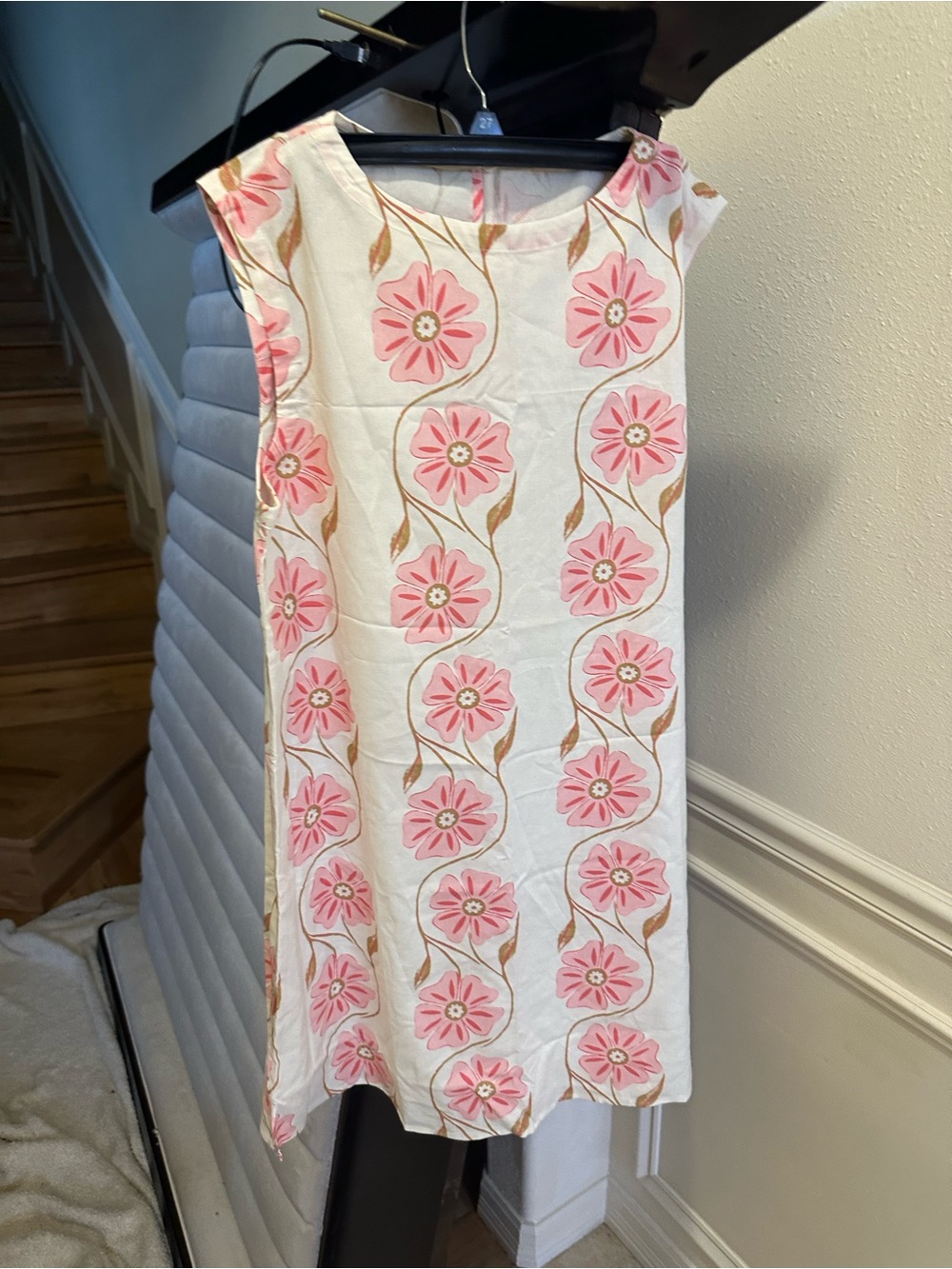Commense White Dress with Pink Floral Embroidery